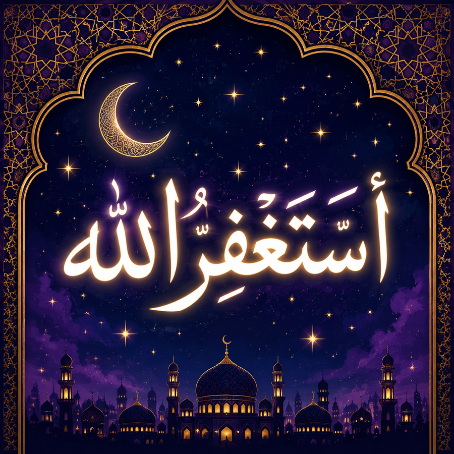 لوحة أستغفر الله — سماء الليل