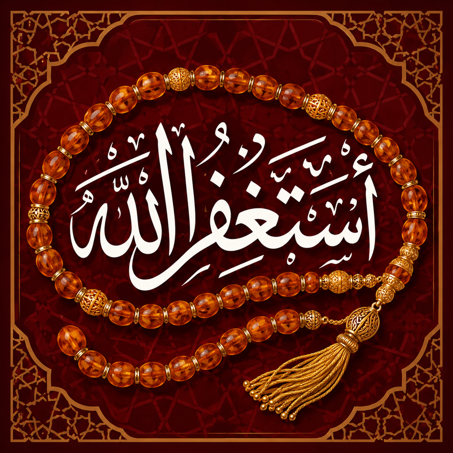 لوحة أستغفر الله مع المسبحة