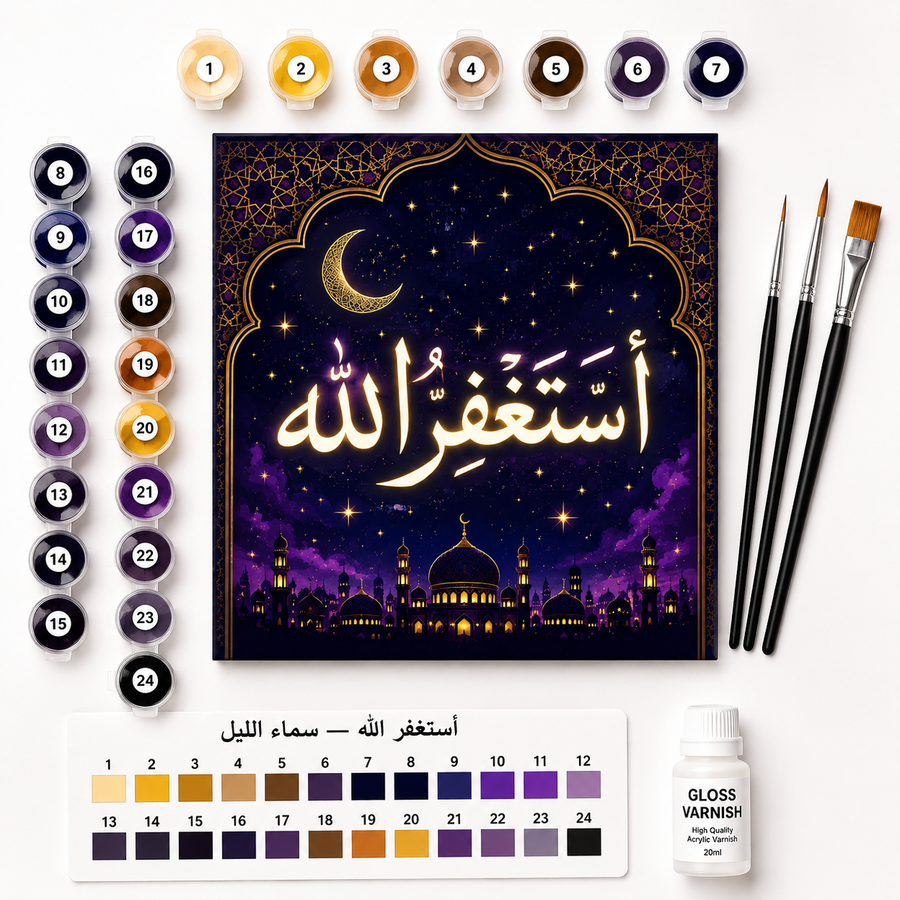 لوحة أستغفر الله — سماء الليل